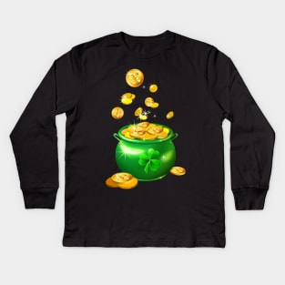 St. Patrick`s Day shiny green pot Kids Long Sleeve T-Shirt